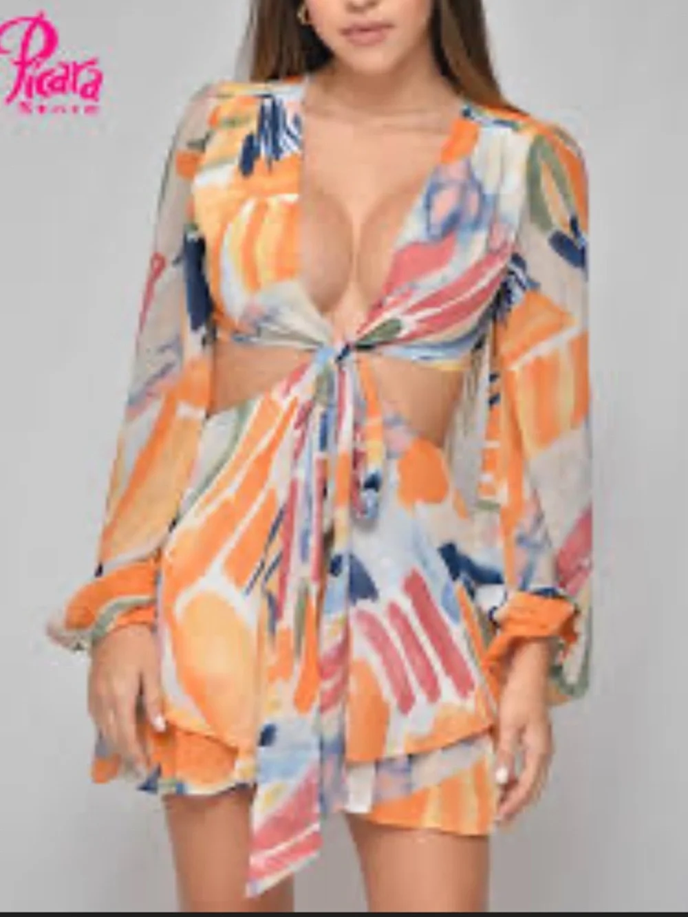WORK OF ART ABSTRACT CUTOUT ROMPER Deep Plunge Open Back Bloomers Playsuit Small
